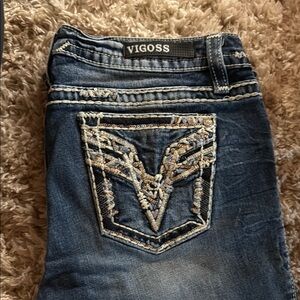 Vigoss Blue Boot Cut Jeans with Intricate Embroidery
